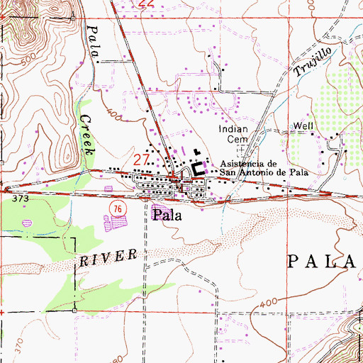 Topographic Map of Pala Post Office, CA