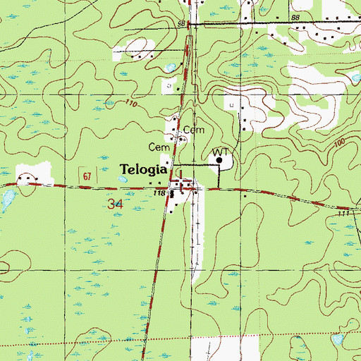 Topographic Map of Telogia Post Office, FL