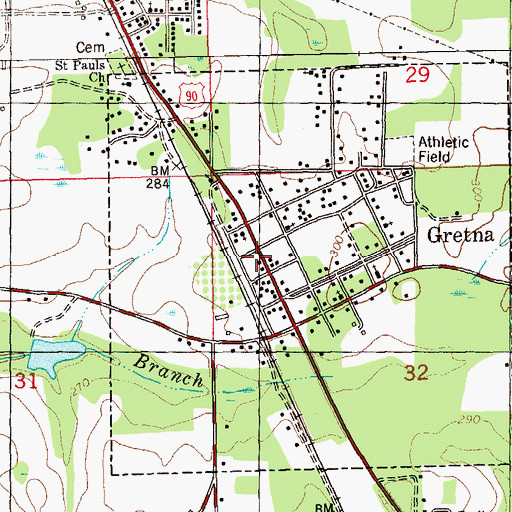 Topographic Map of Gretna Post Office, FL