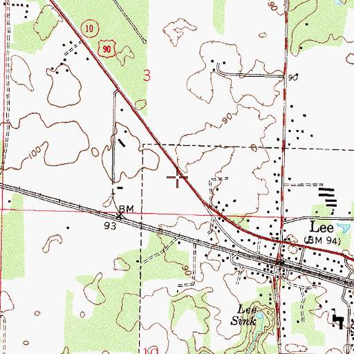 Topographic Map of Lee Post Office, FL