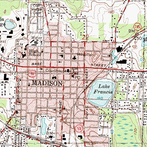Topographic Map of Madison Post Office, FL