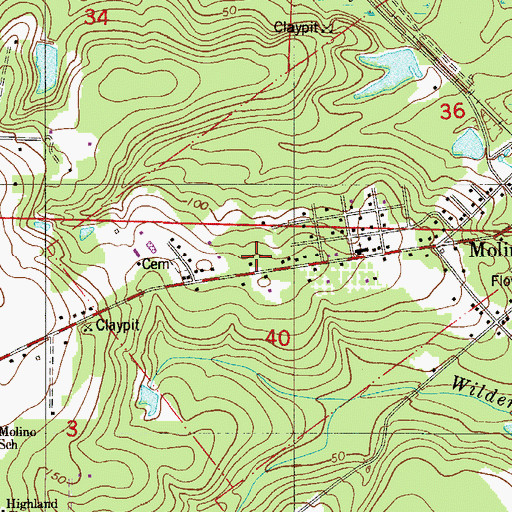Topographic Map of Molino Post Office, FL