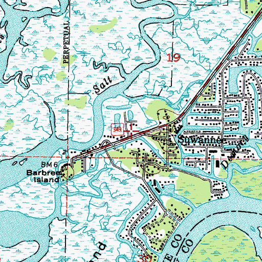 Topographic Map of Suwannee Post Office, FL
