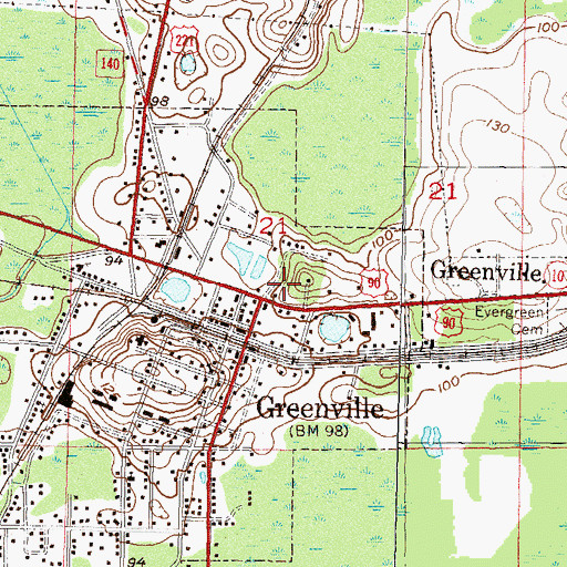 Topographic Map of Greenville Post Office, FL
