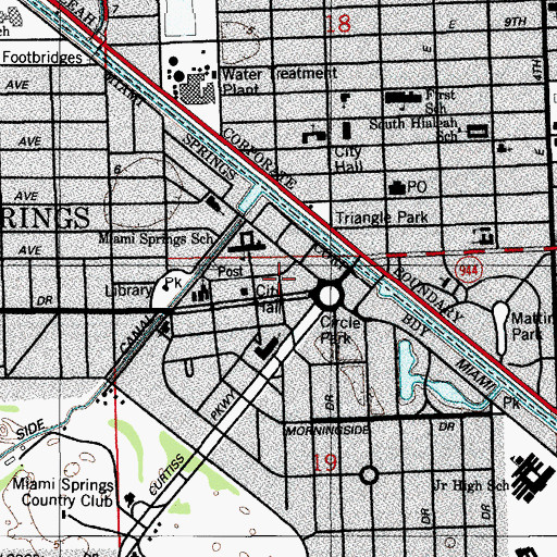 Topographic Map of Miami Springs Post Office, FL