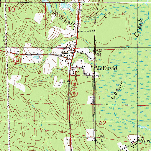 Topographic Map of McDavid Post Office, FL