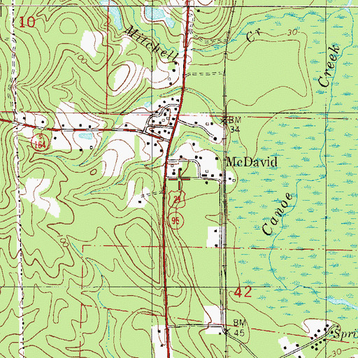 Topographic Map of McDavid Post Office, FL