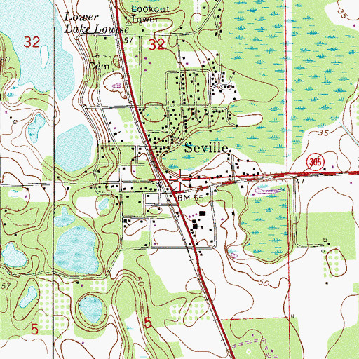 Topographic Map of Seville Post Office, FL