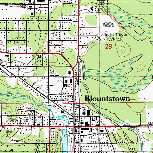 Topographic Map of Blountstown Post Office, FL