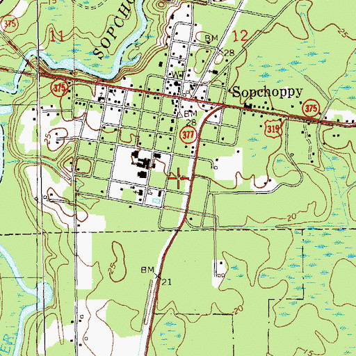 Topographic Map of Sopchoppy Post Office, FL