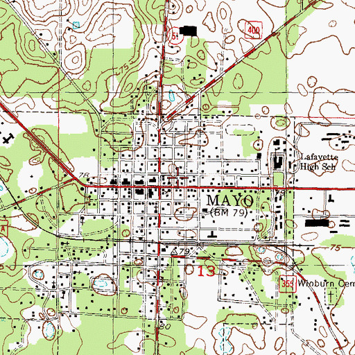 Topographic Map of Mayo Post Office, FL