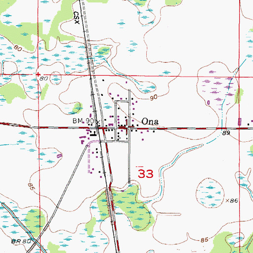 Topographic Map of Ona Post Office, FL