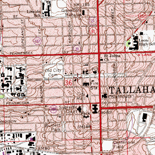 Topographic Map of Park Avenue Post Office, FL