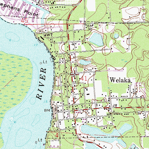 Topographic Map of Welaka Post Office, FL