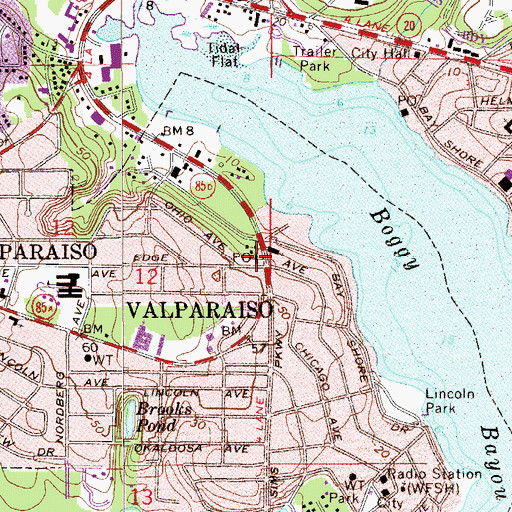Topographic Map of Valparaiso Post Office, FL