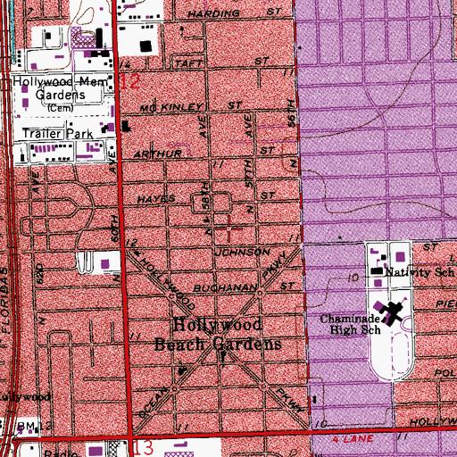 Topographic Map of West Hollywood Hills Post Office, FL