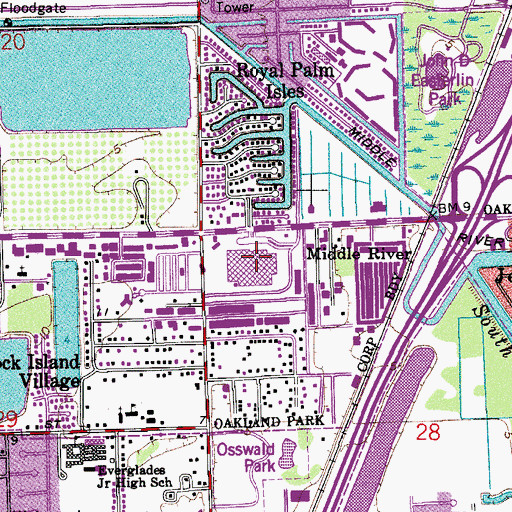 Topographic Map of Fort Lauderdale Post Office, FL