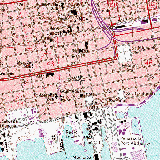 Topographic Map of Downtown Pensacola Post Office, FL