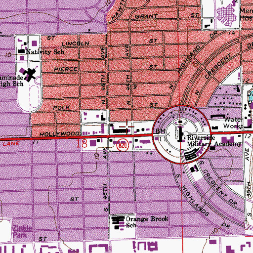 Topographic Map of Hillcrest Post Office, FL