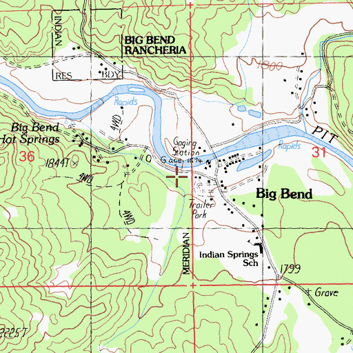 Topographic Map of Big Bend Post Office, CA