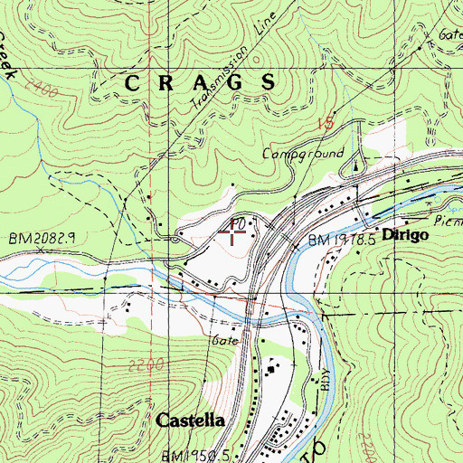 Topographic Map of Castella Post Office, CA