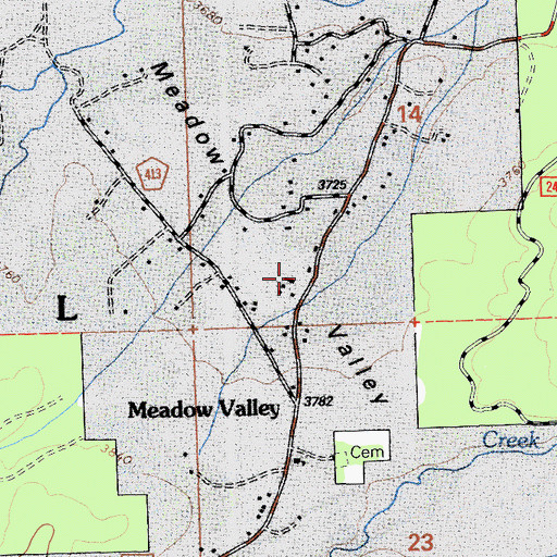 Topographic Map of Meadow Valley Post Office, CA