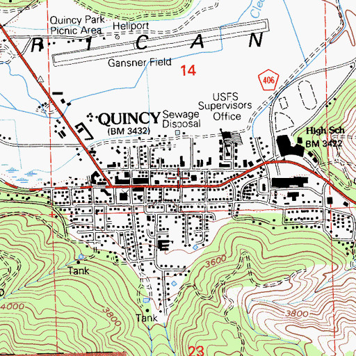 Topographic Map of Quincy Post Office, CA