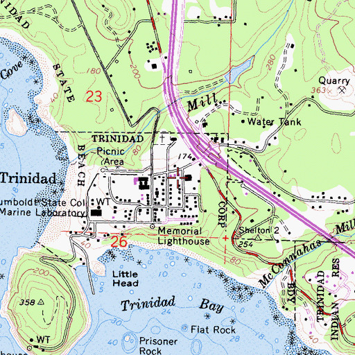 Topographic Map of Trinidad Post Office, CA