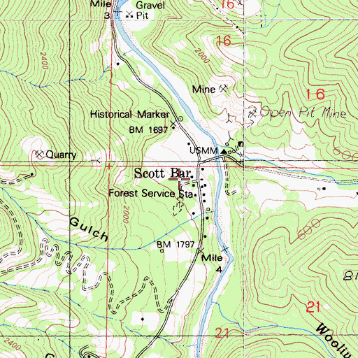 Topographic Map of Scott Bar Post Office, CA