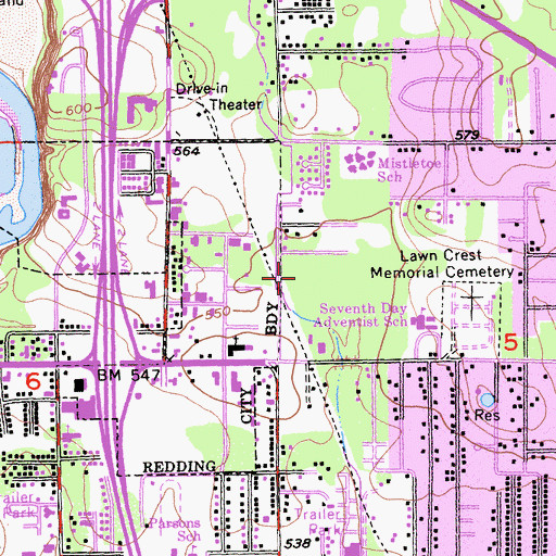 Topographic Map of Redding Post Office, CA