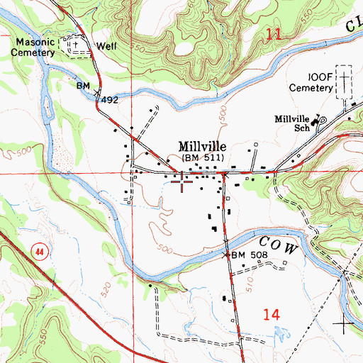 Topographic Map of Millville Post Office, CA