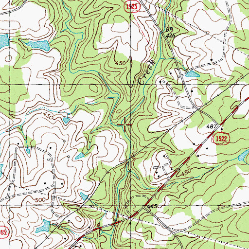 Topographic Map of Winding Oak Creek, NC