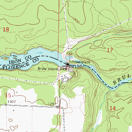 Topographic Map of Brule River Flowage, WI