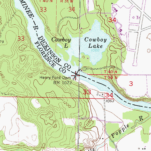 Topographic Map of Kingsford Flowage, WI