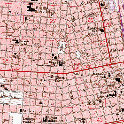 Topographic Map of Beggs Vocational School, FL