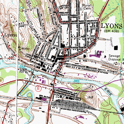 Topographic Map of Lyons Census Designated Place, NY