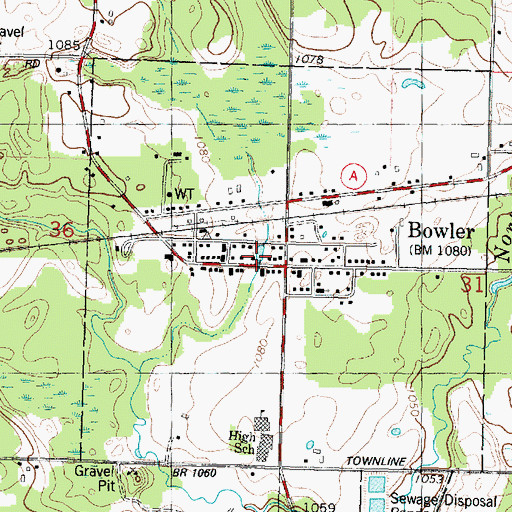 Topographic Map of Bowler Pond, WI