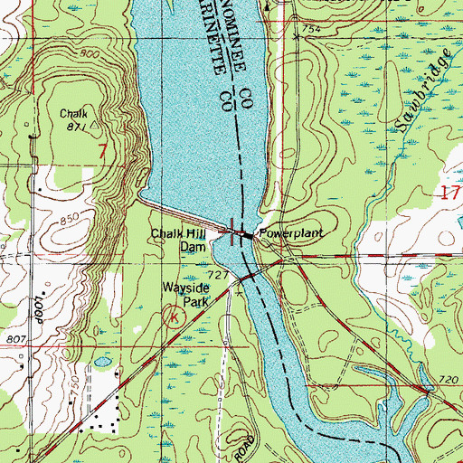 Topographic Map of Chalk Hill Flowage, WI