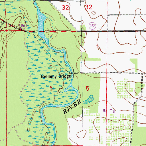 Topographic Map of Bellamy Bridge, FL