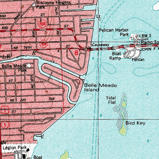 Topographic Map of Belle Meade Island, FL
