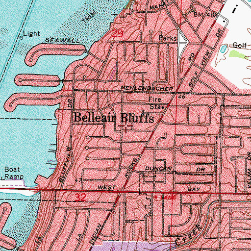 Topographic Map of Belleair Bluffs, FL