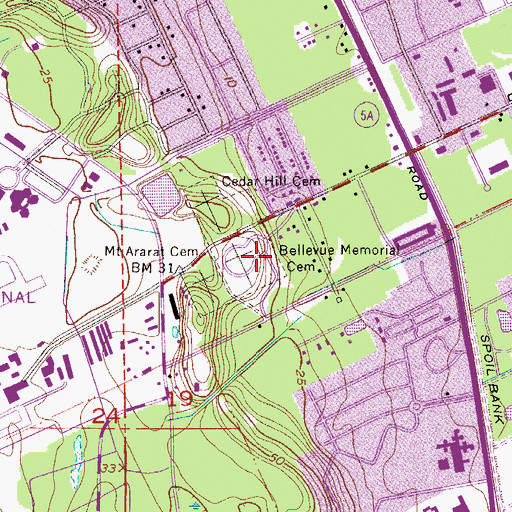 Topographic Map of Bellevue Memorial Cemetery (historical), FL