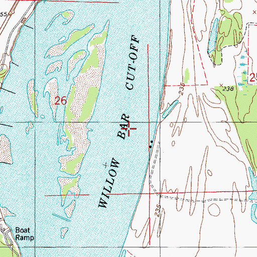 Topographic Map of Willow Bar Cutoff, AR