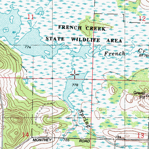 Topographic Map of French Creek Wildlife Area Pool Number 1, WI