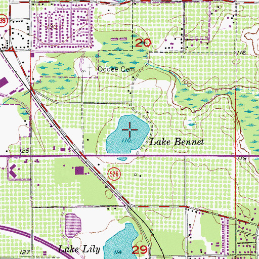 Topographic Map of Lake Bennet, FL