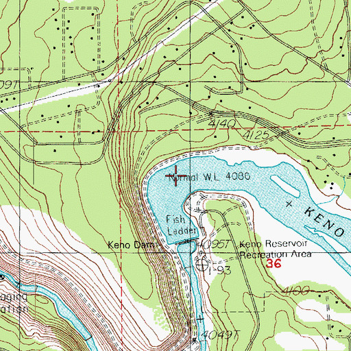Topographic Map of Keno Reservoir, OR