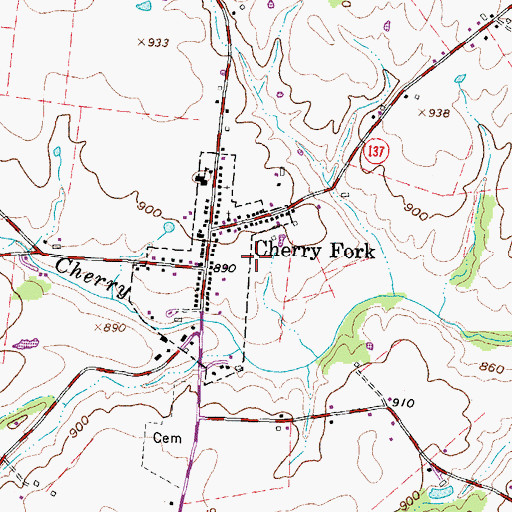 Topographic Map of Cherry Fork Census Designated Place, OH