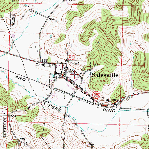 Topographic Map of Salesville Census Designated Place, OH