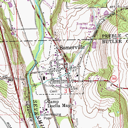 Topographic Map of Somerville Census Designated Place, OH
