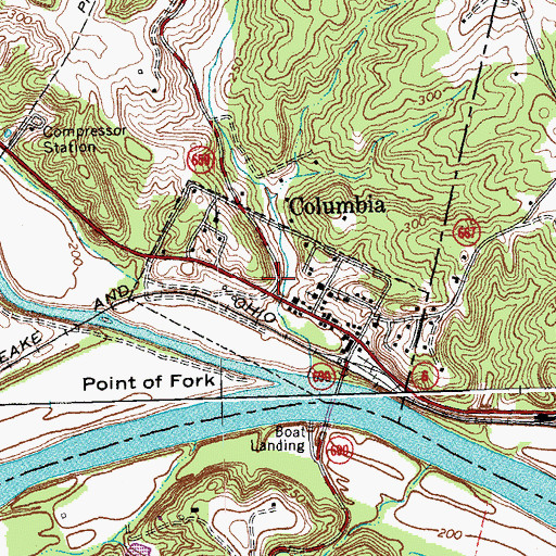 Topographic Map of Columbia Census Designated Place, VA